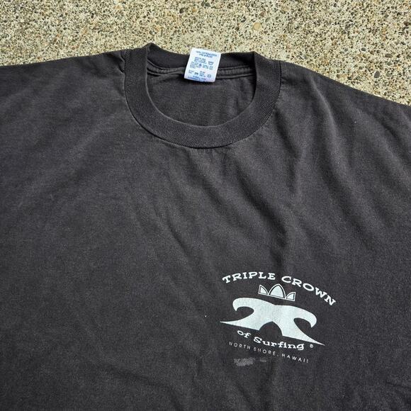 Vtg 90s TRIPLE CROWN OF SURFING North Shore Hawaii Surf Tee Shirt XL USA Made - Picture 4 of 7